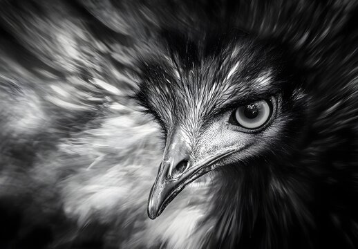 Emu Close-Up Monochrome Bird Portrait