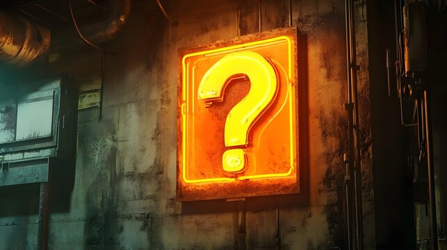 Grungy Neon Question Mark Sign