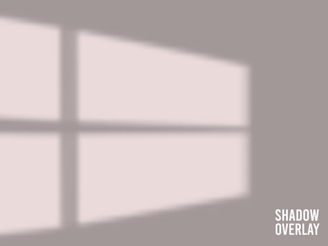 Realistic Four Pane Window Shadow Overlay Effect, Aesthetic Light Cast on Neutral Taupe Beige Wall Background