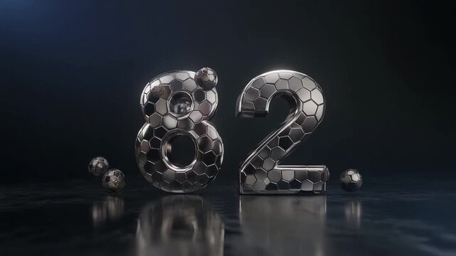 Elegant Realistic set of number 82 inspired by football soccer game, featuring premium with black background