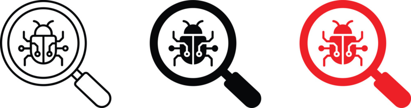 Bug Search Magnifying Glass Icon Vector Illustration Line Fill Color Design