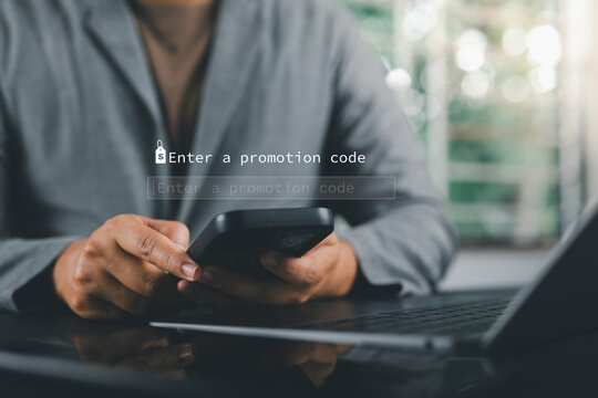 Online shopping and promo code concept with smartphone and laptop, showcasing digital discounts, ecommerce payments, and promotional offers for modern consumers.