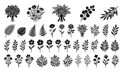 Black Floral Bouquet and Botanical Silhouette Vector Collection for Wedding and Nature Illustration Keywords: © MdShojib