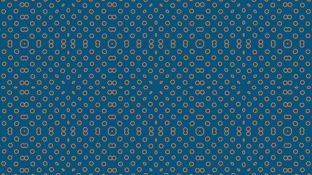 Seamless geometric pattern with golden circles on blue background.