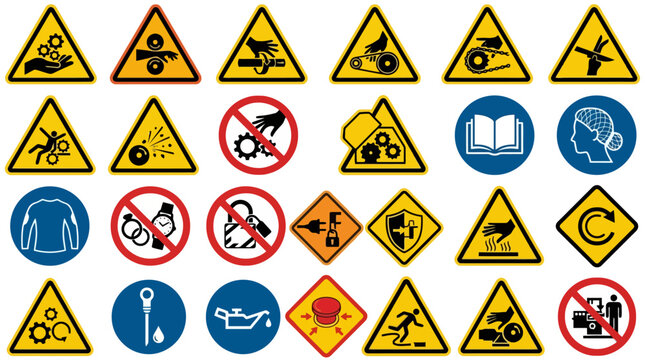 Vector Icons Collection of industrial safety warning and mandatory instruction signs. EPS Editable