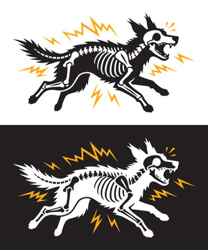 Shocked Dog Getting An Electric Shock Vector Illustration. Funny cartoon illustration of a shocked dog getting an electric shock with a visible x-ray skeleton effect. Comical and spooky pet vector