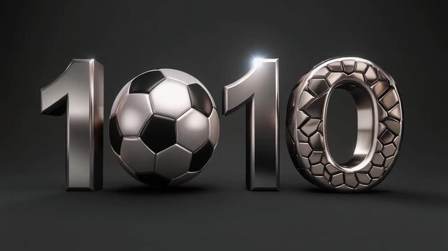 Elegant Realistic set of number 1010 inspired by football soccer game, featuring premium with black background