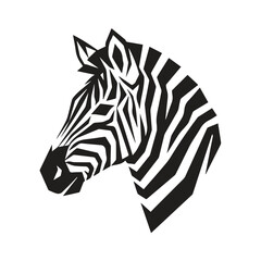 Stylized black and white zebra head graphic silhouette with silhouette, wildlife © Saharima