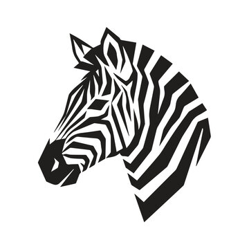 Stylized black and white zebra head graphic silhouette with silhouette, wildlife
