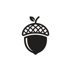 Minimalist black acorn icon with leaf design silhouette minimalist botanical © Saharima