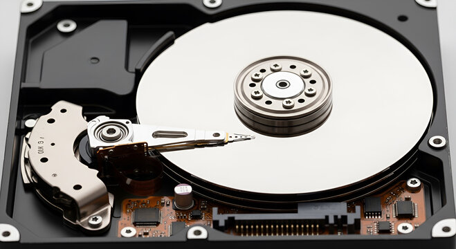 Opening a Computer Hard Disk Drive (HDD) with Visible Internal Components for Data Storage Backup Technology and PC Hardware Security