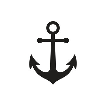 Traditional nautical anchor silhouette icon with nautical maritime silhouette