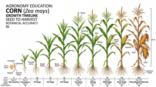 Corn growth stages timeline.