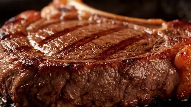 Juicy grilled tomahawk steak sizzling on hot grill
