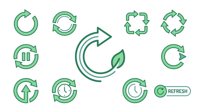 Vector Icons Green circular arrow icons set for refresh recycle and reload concepts. EPS Editable