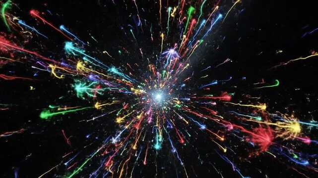 Colorful fireworks exploding in night.