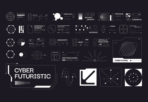 Micrographic Abstract Cyber Futuristic Shape Element Set