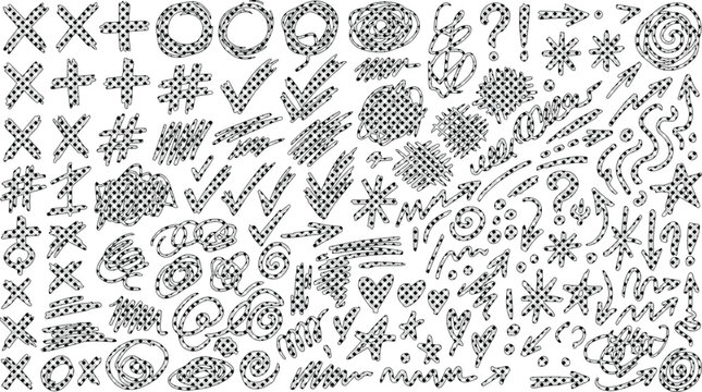 Hand-drawn doodle vector elements, rough sketch mark collection, scribble line art, abstract graphic resource set for creative design projects