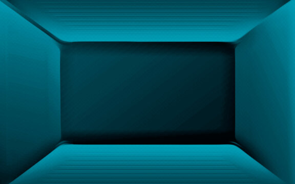 Abstract teal blue backrooms with futuristic architecture, glowing walls, geometric perspective, liminal space atmosphere, immersive digital environment background