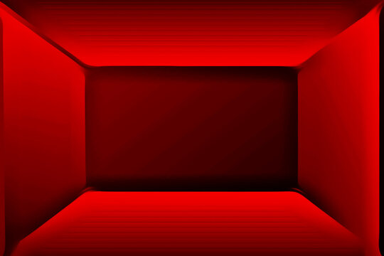 Abstract red backroom with glowing surfaces, geometric perspective, liminal atmosphere, futuristic architecture, immersive digital environment