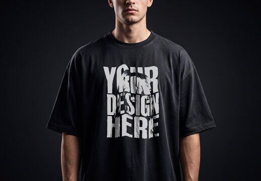 Oversized Black T Shirt Mockup on Male Model