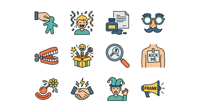 Colorful illustrations of pranks and playful actions