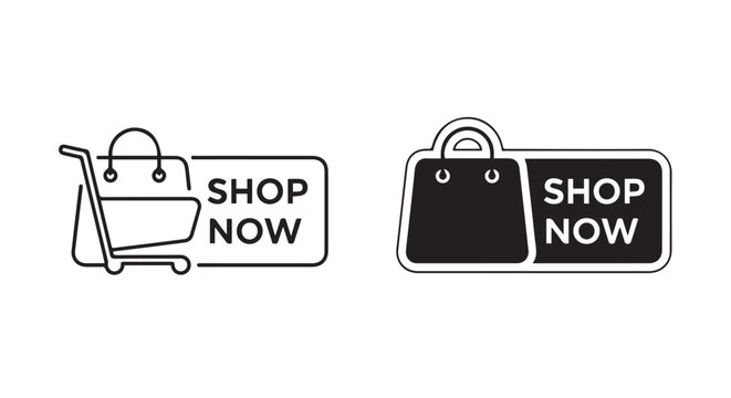 Shop Now Button Icon Set Outline and Solid Style Vector Illustration