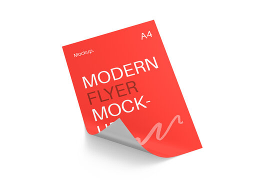 Modern Flyer Mockup with Curled Corner on White Background