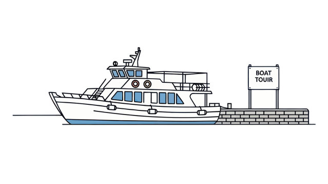 Boat Tour Yacht Docked at Pier Illustration