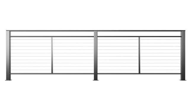 Modern metal railing system with horizontal cables isolated on transparent background for architectural design project.
