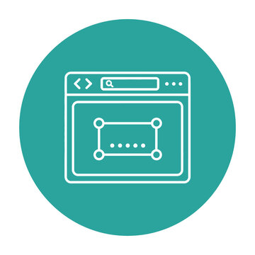 Teal web browser window with wireframe design elements on screen