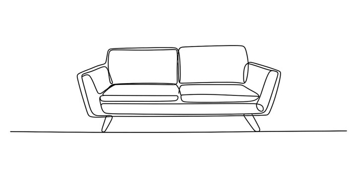 Minimalist continuous single line drawing of a comfortable modern sofa couch for home living room interior design concept