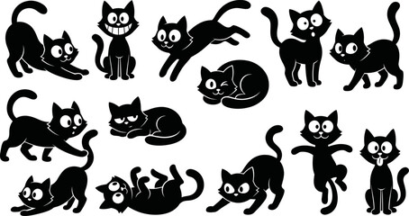 Collection of various cartoon cats in different poses and expressions on white background © SAYEDAJANNATUL