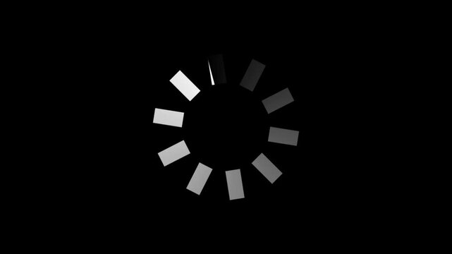 Animated circular loading mark black background. Minimalist Black Loading Spinners and Buffering Icons Pack. 4K animation different styles of blinking loading icon with multiple squares