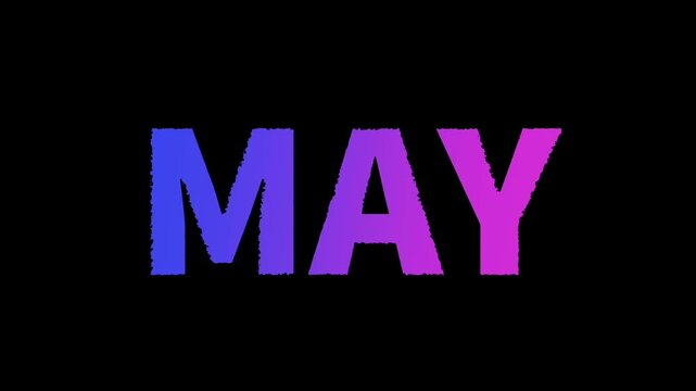 May word text animation with changing neon colors on black background