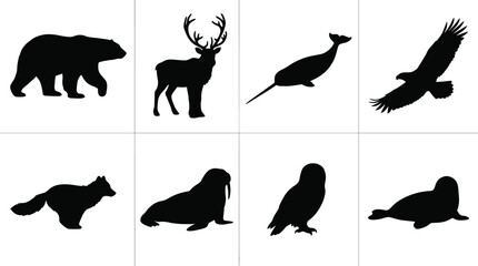 Wild Animal Silhouette Collection with Arctic and Forest Wildlife Vector Set © Atik