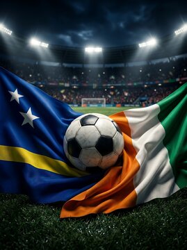 Cote divoire vs sint maarten soccer ball on flags at stadium
