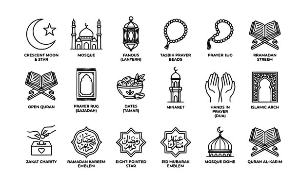 Ramadan Kareem icon set Islamic celebration vector illustration