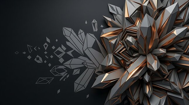 Abstract Crystal Formation with Geometric Patterns in Dark Background and Copy Space