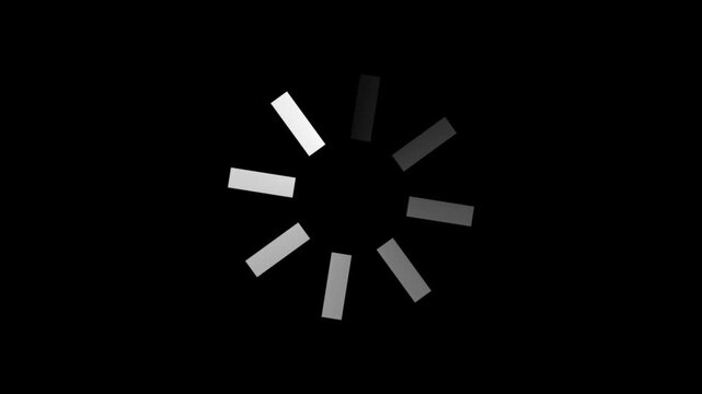 Animated circular loading mark black background. Minimalist Black Loading Spinners and Buffering Icons Pack. 4K animation different styles of blinking loading icon with multiple squares