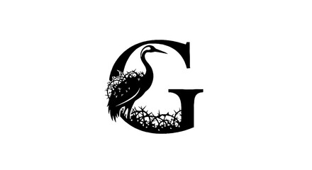 Fototapeta premium Elegant Crane Bird Integrated with Letter G Design.