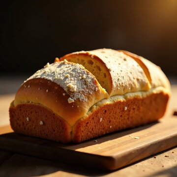 Warm golden light falls on freshly baked crusty loaf of bread , bread, oven, light