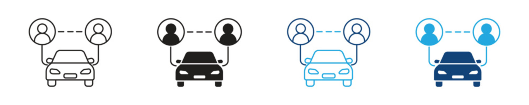 Ride Sharing  icon set. Shared driving sing.  Joint ride service , Road trip symbol . Vector illustration.