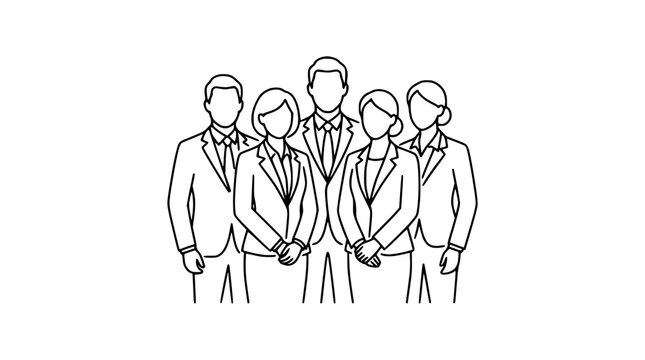 Diverse Business Team Line Art Illustration: Professional Group Portrait