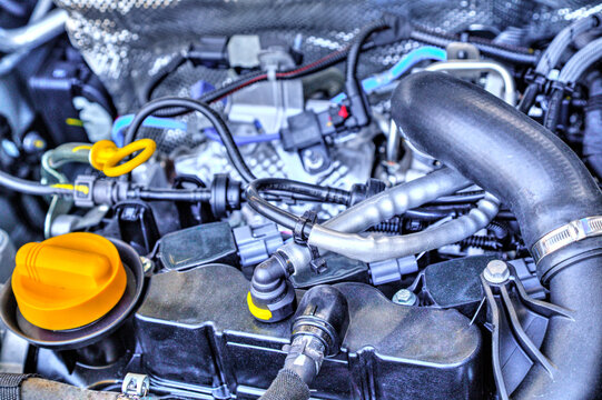 Modern car engine background close up view