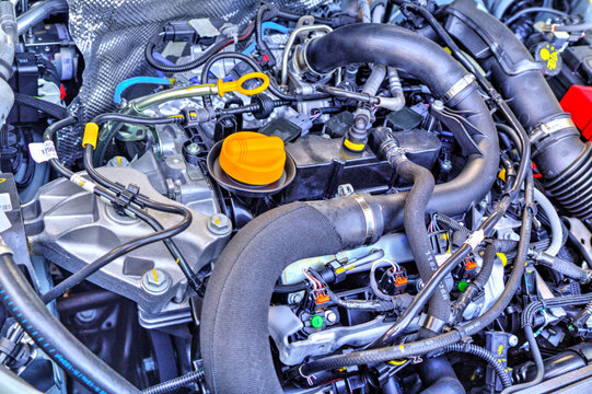 Modern car engine background close up view