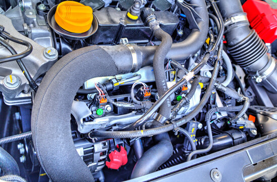 Modern car engine background close up view