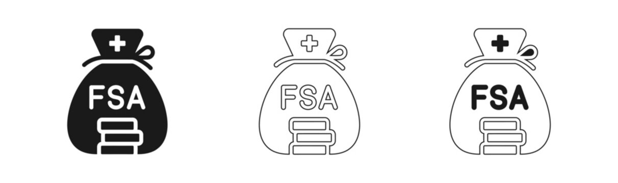Flexible spending account fsa icons in black and white line art