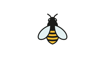 Honey bee icon with yellow and black stripes and blue wings © andi