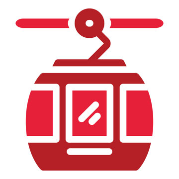 Cable Car Icon &ndash; Glyph Red Vector Illustration Isolated on White Background. Editable Vector for UI, App, Web, Print